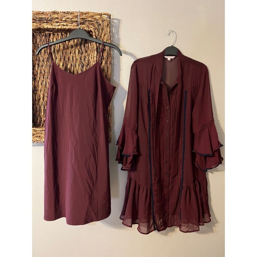 Nanette Lepore 8 Dress & Slip Maroon 3/4 Long Sleeve Whimsigoth Fairy Romantic - Picture 5 of 11